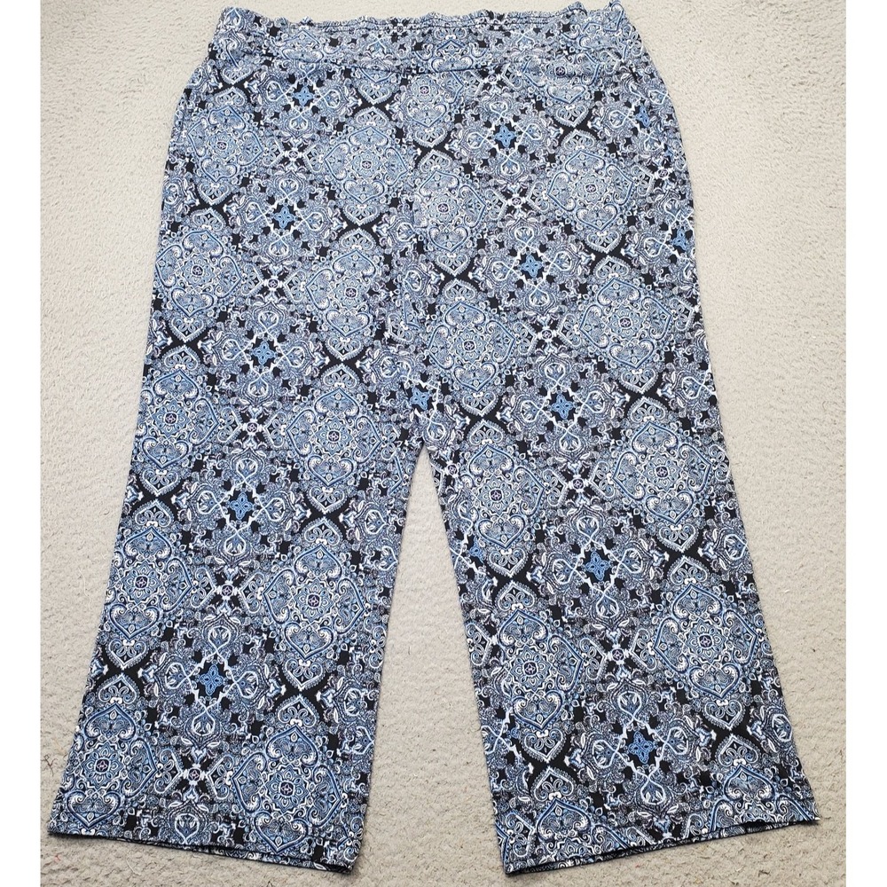 Jones Studio Crop Pants Womens 1X Multi Medallion Print Wide Leg Elastic‎ Waist